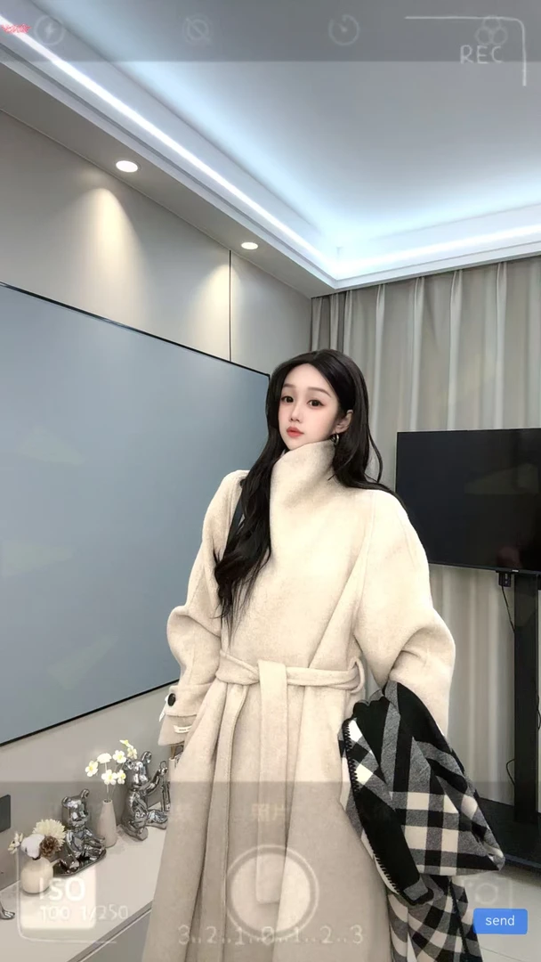 【】纯色秋冬双面呢加厚宽松显瘦长款羊毛大衣25003