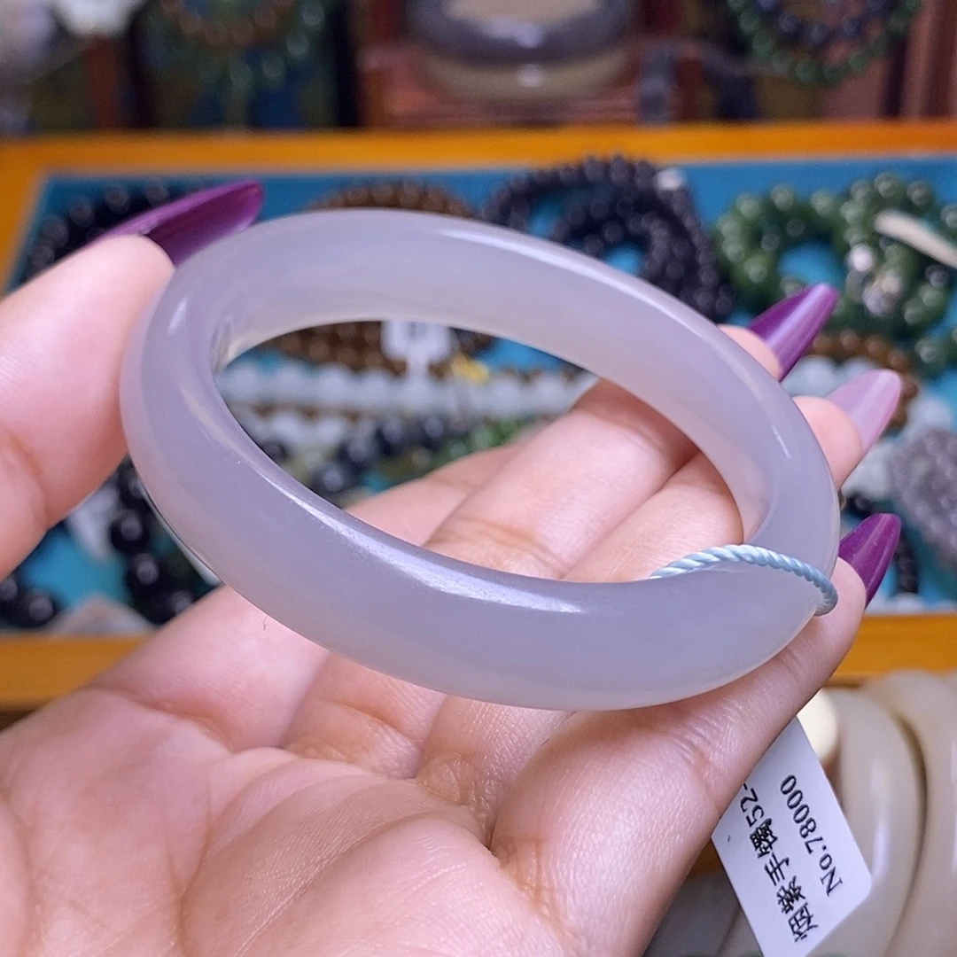 和田玉未镶嵌颈饰烟紫冰底老料手镯51.5