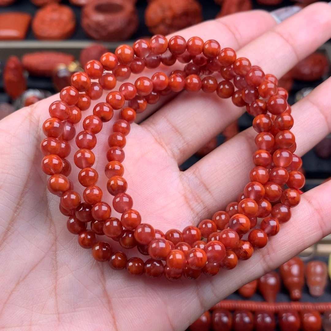 南红玛瑙牛血火焰佛珠5+未镶嵌
