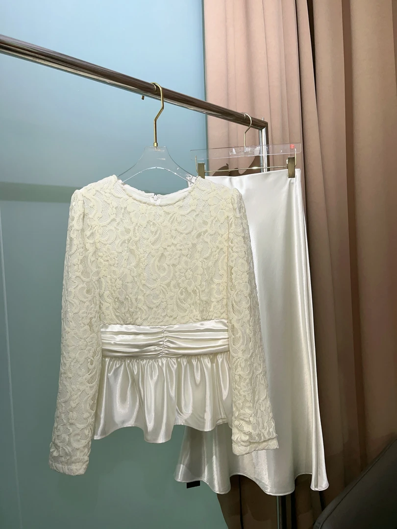 【莫奈花园】25年轻奢春款气质名媛时尚蕾丝拼接长袖衬衫