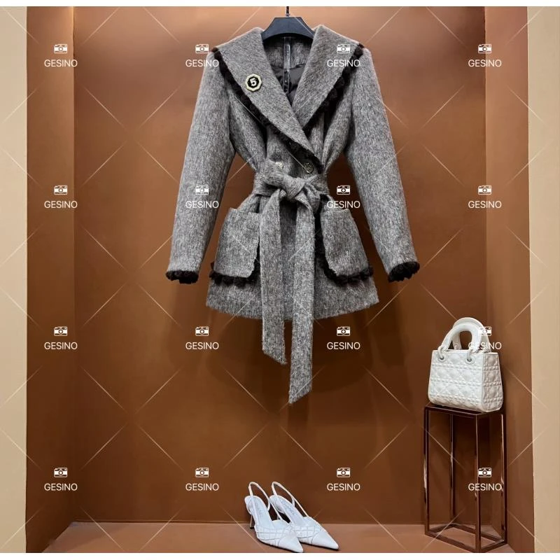 【丽】秋冬气质小香风时尚设计师中长款外套 QD-2025581