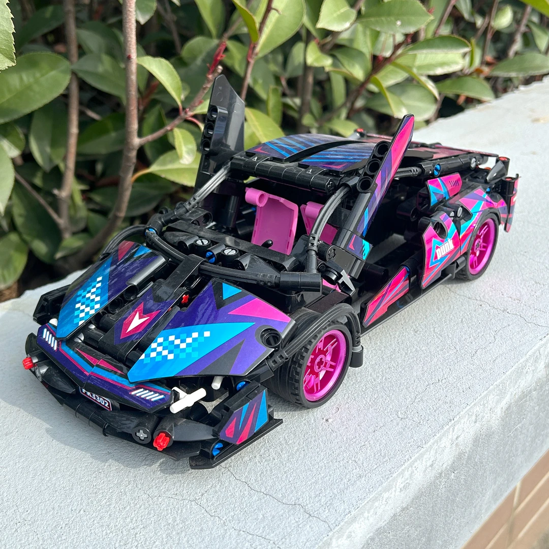 国产跑车积木机械件儿童益智拼装赛车模型男孩成人玩具炫彩礼物