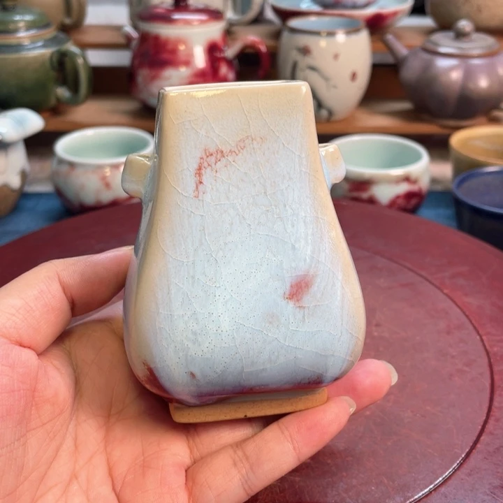 摆件钧瓷煤烧小贯耳瓶