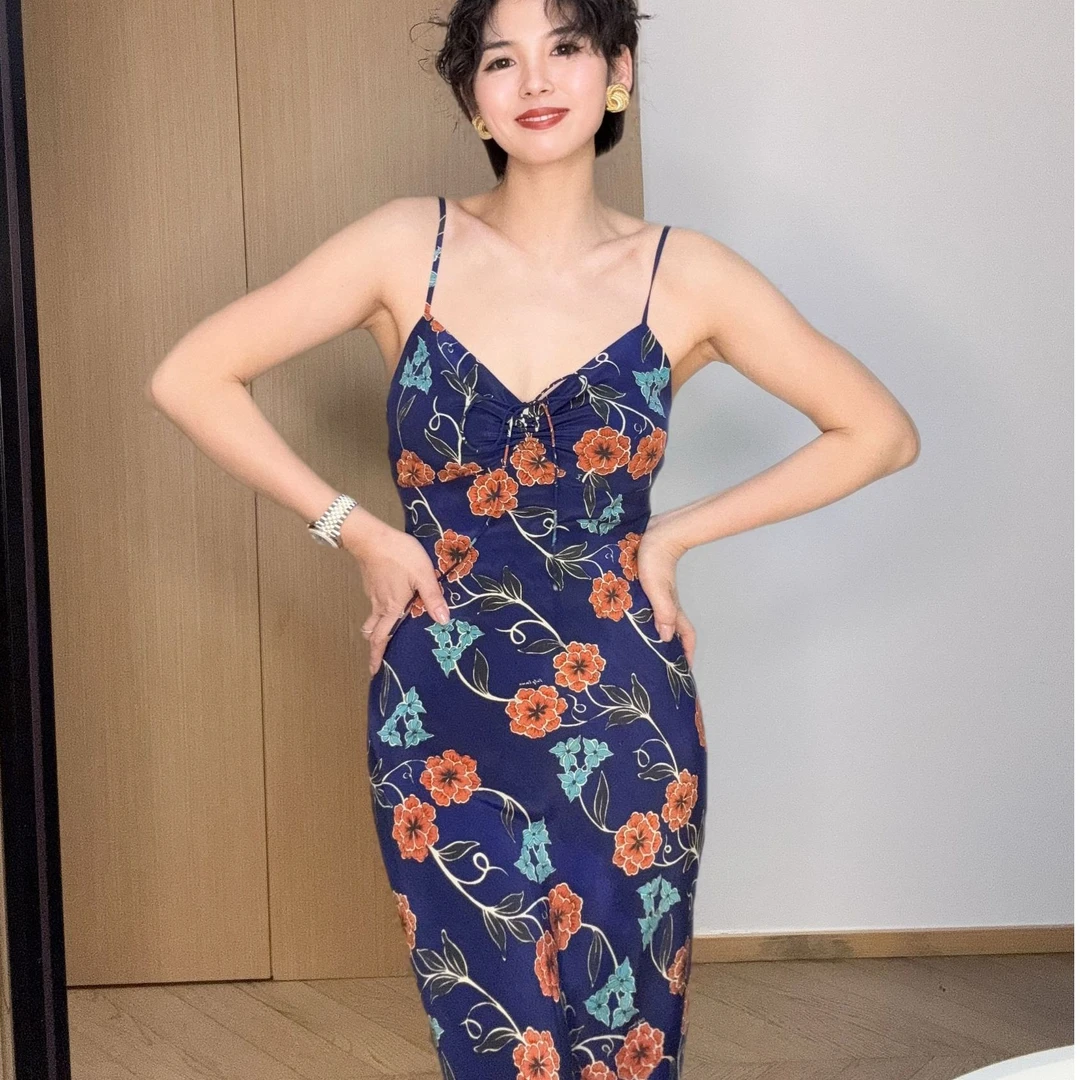 Daily Romance25春敦煌艺术桑蚕丝胸前抽绳吊带裙/半裙