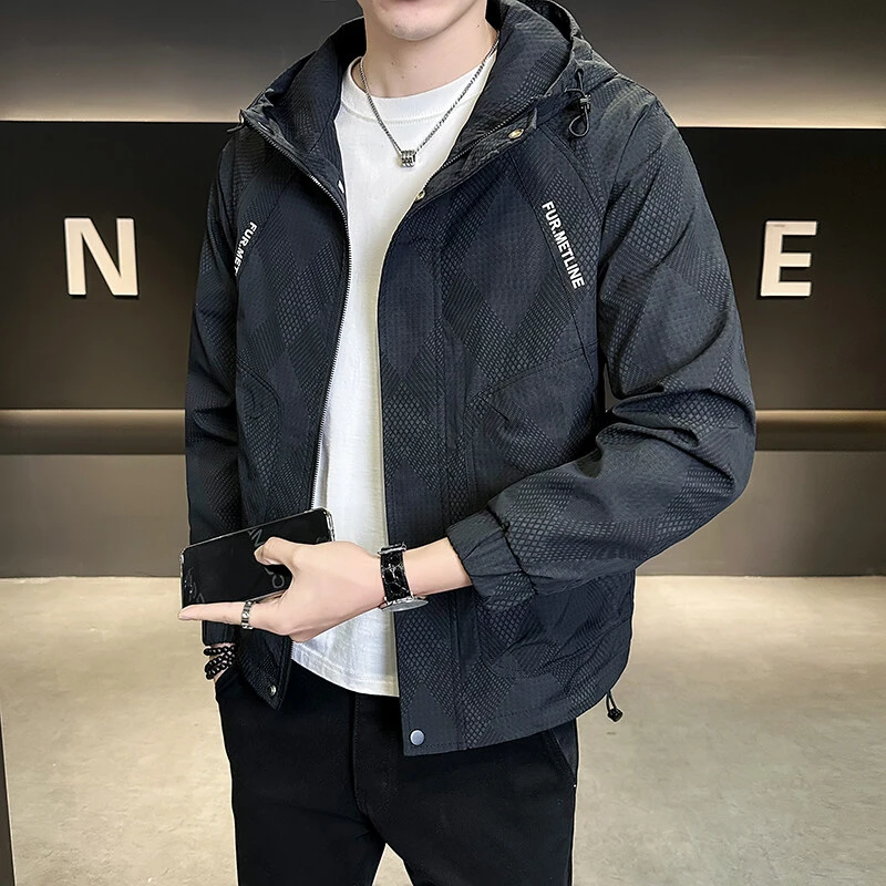 蛇纹黑色2025新款男爆款夹克外套男春季连帽夹克休闲潮流男士夹克