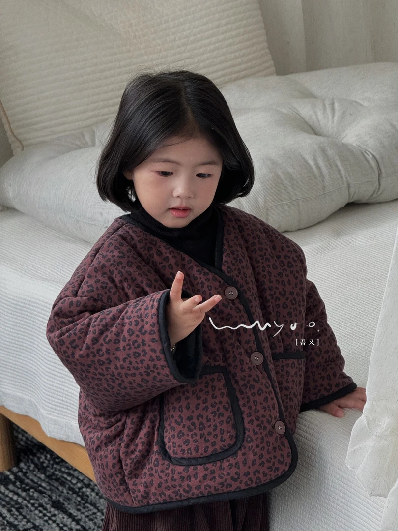 儿童复古日韩系豹纹棉服