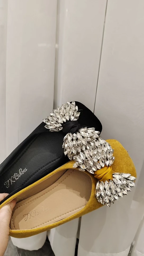 方头水钻蝴蝶结浅口罗马风格单鞋百搭休闲时尚包头细跟高跟气质