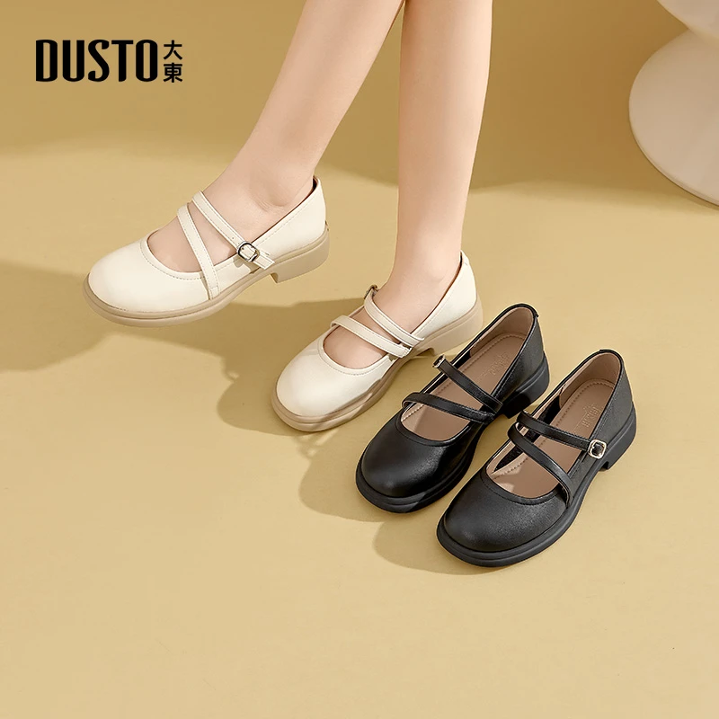 大东玛丽珍鞋子秋冬新款中跟厚底学院风鞋子女时尚百搭小皮鞋1217