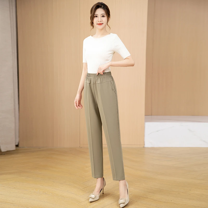 妈妈装2025新款春秋季休闲裤透气亲肤50到60岁直筒裤单面纯色宽松