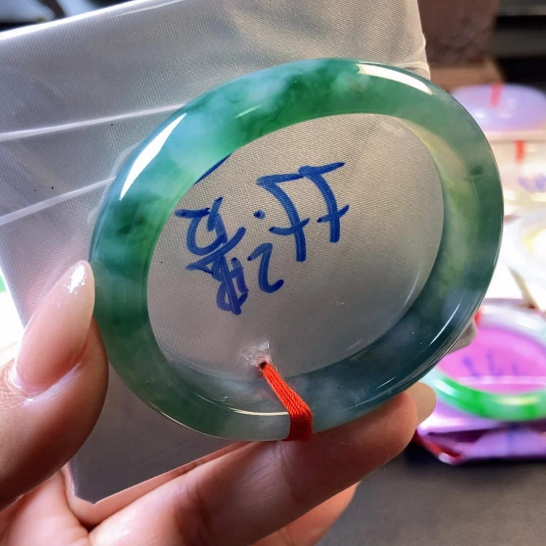 翡翠未镶嵌手镯29冰胶菠菜绿花