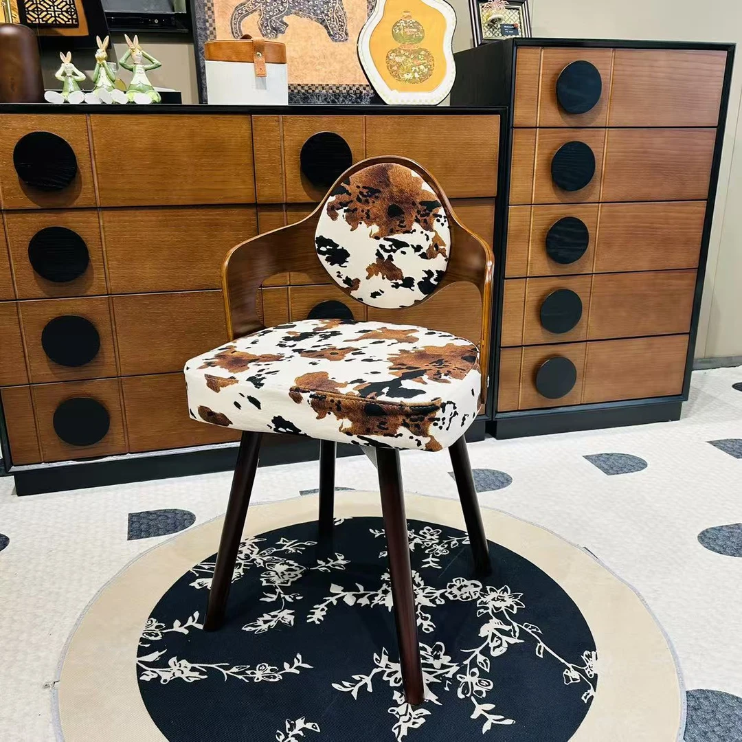 牛奶纹高端实木凳欧美风轻奢家居360旋转凳梳妆凳儿童学习椅子