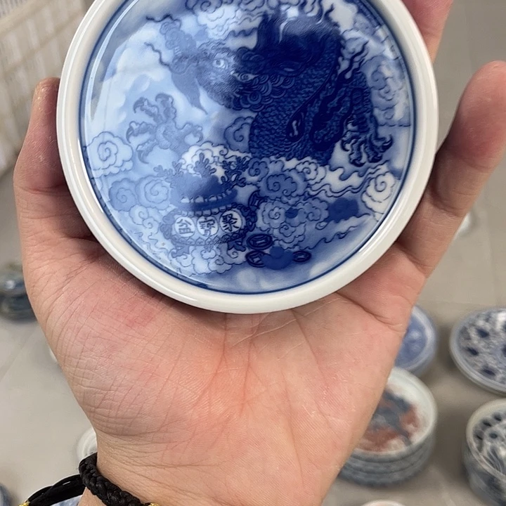 瓷片景德镇青花腾龙献宝盖置