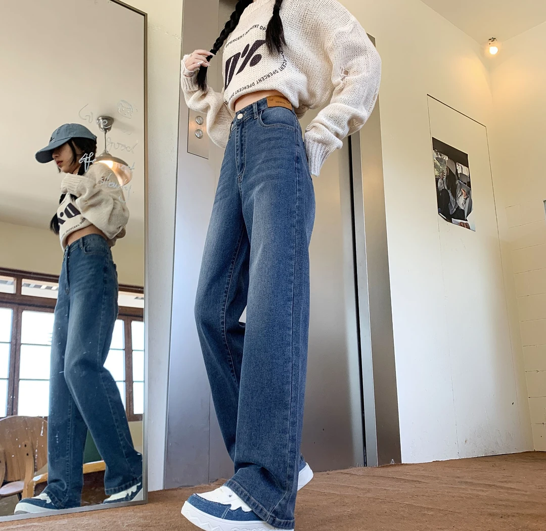 【春季福利】大码牛仔裤女窄版直筒黑色修身高腰四面弹力宽松显瘦