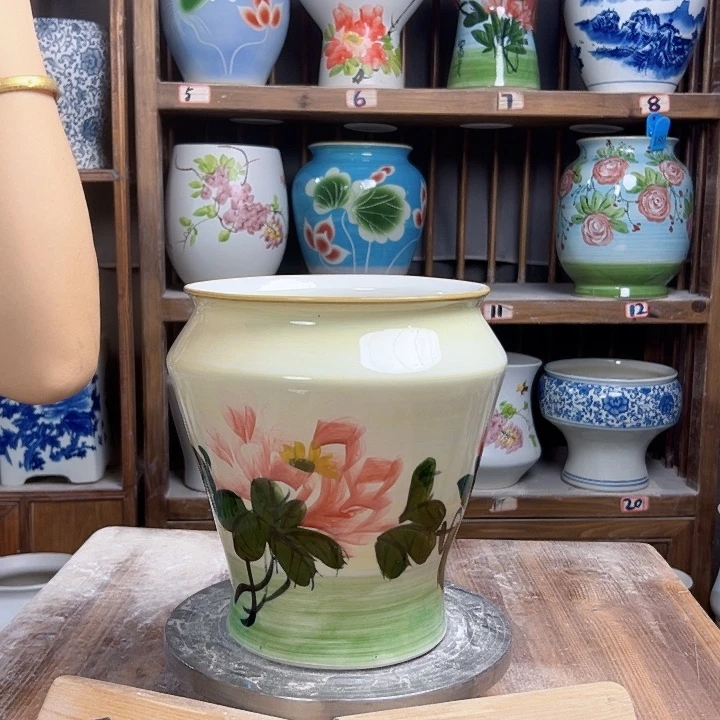 陶瓷小脚油画牡丹老头款新款陶瓷陶瓷陶瓷