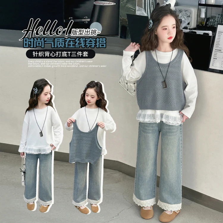 女童春装中大童套装洋气春季气质针织上衣休闲韩版儿童宽松时尚