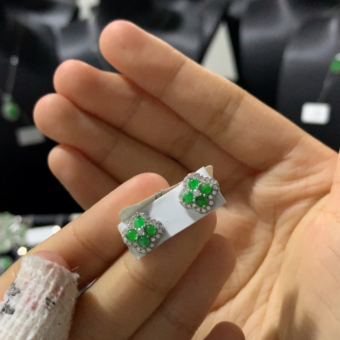 翡翠戒指银S925镶嵌耳钉