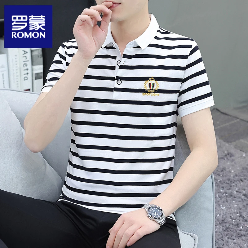 罗蒙夏季新款短袖POLO衫休闲舒适薄时尚运动透气时尚翻领短袖T恤