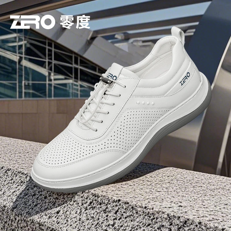零度男鞋时尚休闲轻运动户外皮鞋潮2025夏季新款冲孔透气舒适鞋子