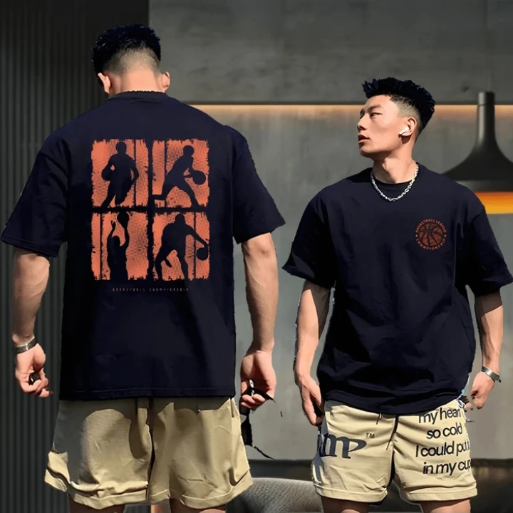 美式痞帅重磅100%男款短袖t恤夏季潮牌青少年宽松大码圆领上衣ins