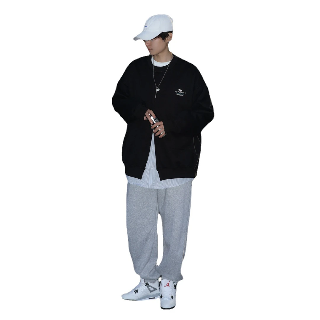 衬衫字母条纹男士F潮牌卫衣假两件宽松学生外套圆领休闲春季拼接