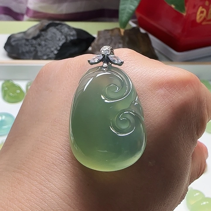岫玉银S925镶嵌吊坠(不含链)
