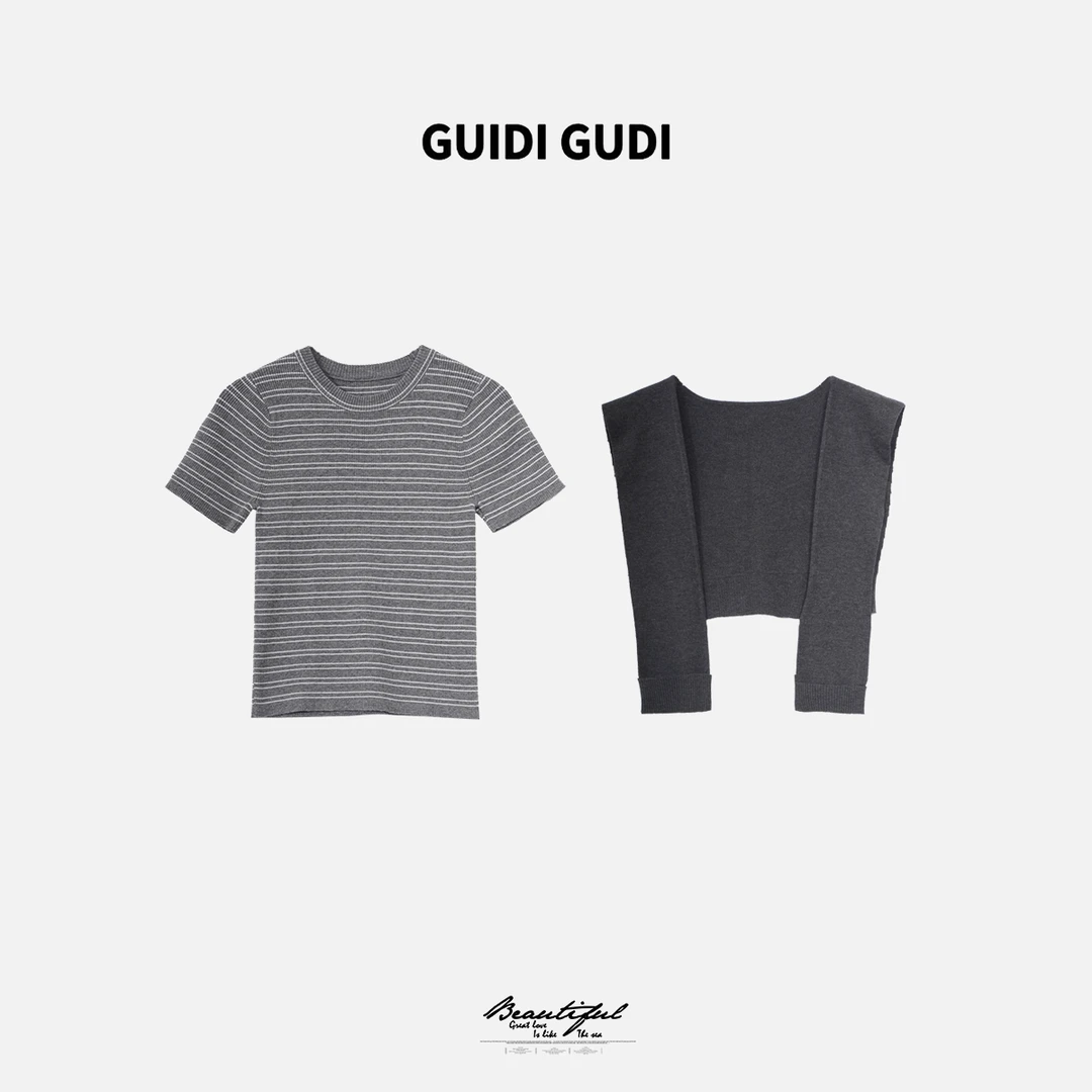 GUIDI GUDI【失乐园】舒适潮流短袖披肩套装/黄加蓝