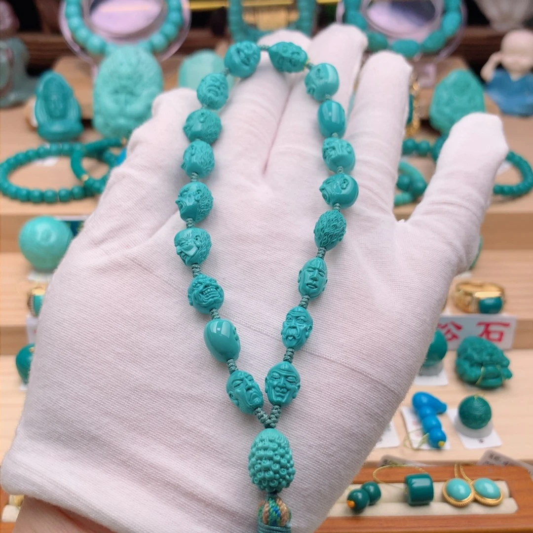 绿松石珠宝奇石未镶嵌18罗汉手持