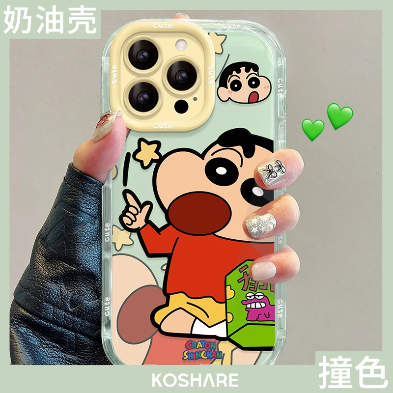 蜡笔小新适用于苹果15/14透明iPhone16promax果冻奶油卡通手机壳