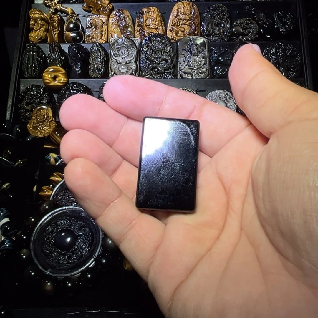 未镶嵌黑曜岩手链世****法天然黑曜石无事牌4公分