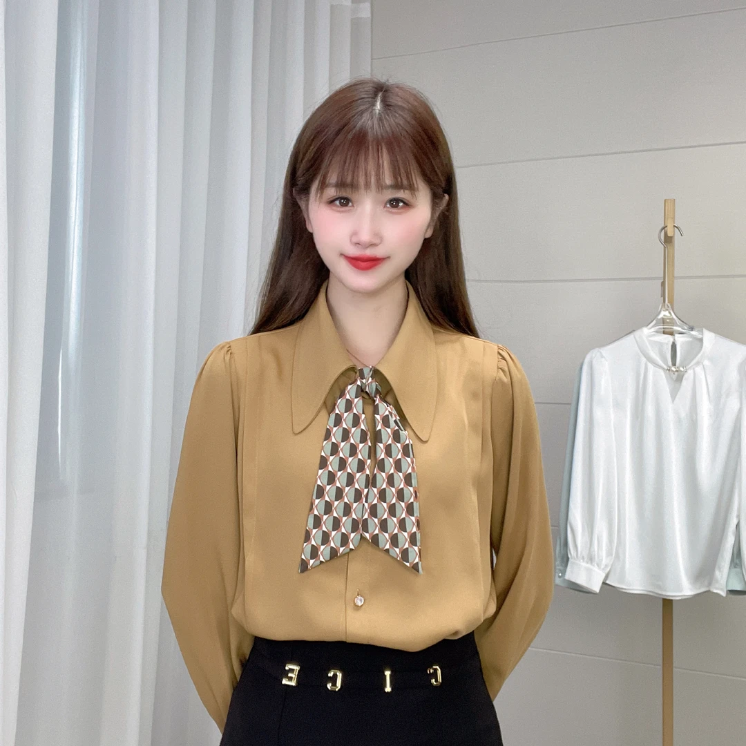 【渐变丁达尔风】女法式时尚小众通勤设计感长袖百搭衬衫23-1