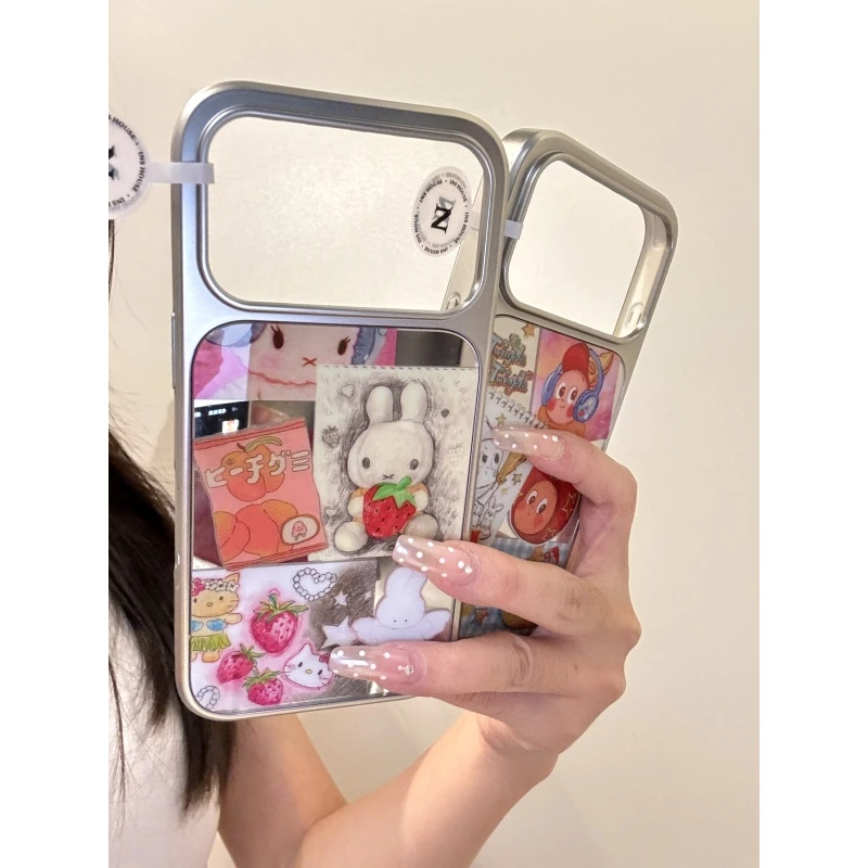 可爱彩绘插图草莓米菲兔猫咪适用iphone17promax苹果15手机壳14新