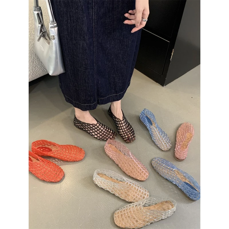 【万达撤柜】2025夏季新款韩版小众设计感塑料水晶凉鞋平底镂空舒