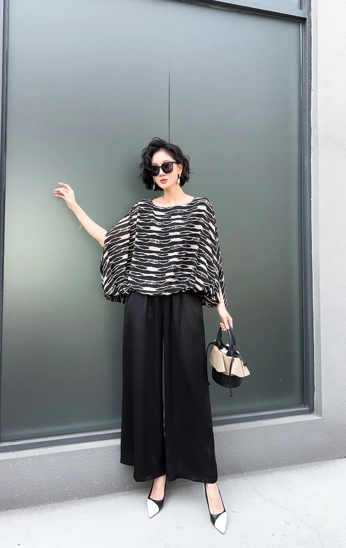 高档时尚乔其纱碎花女上衣30135#裤子9966#