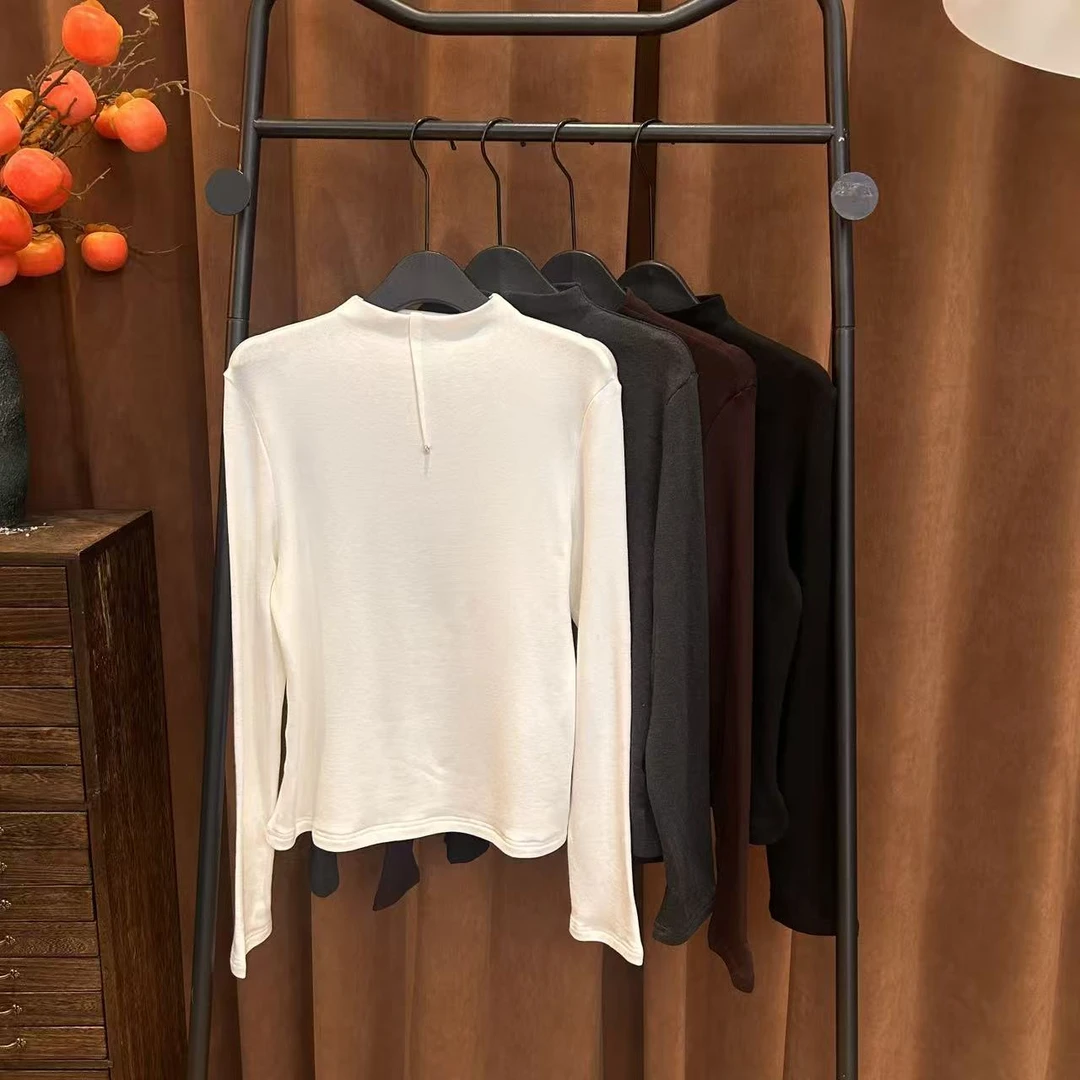 XIU--8230 韩系设计感半高领磨毛长袖T恤女冬季内搭打底上衣