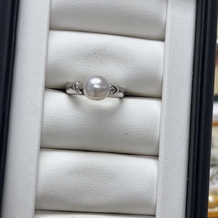 戒指银S925镶嵌海水珍珠澳白8-9mm37号