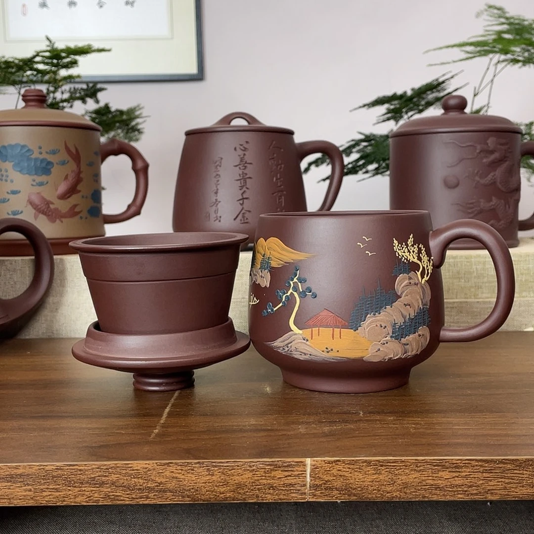 紫砂茶杯山水大肚杯400cc