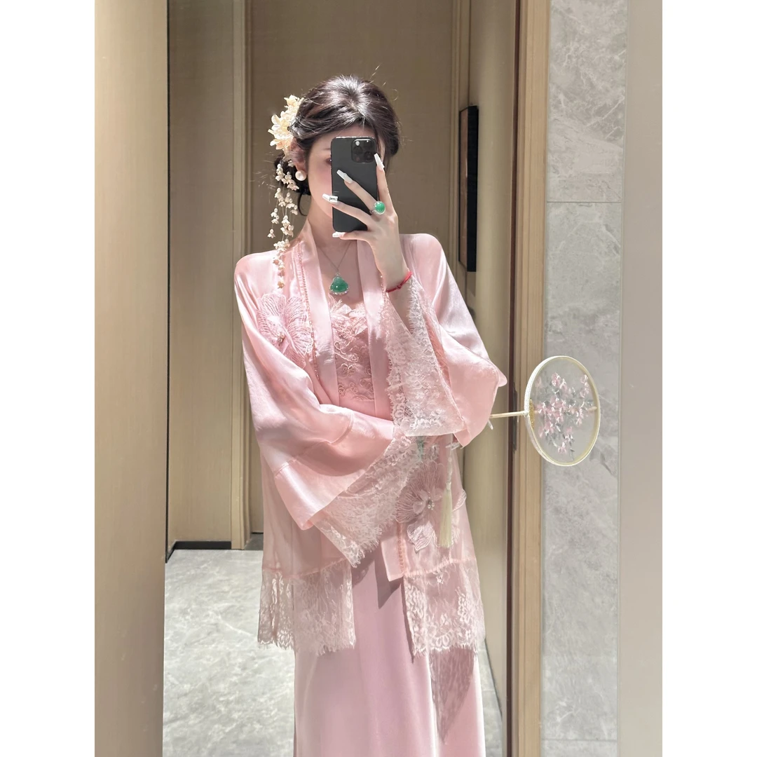 【雅乔定制】胭脂雪 重工立体花拼蕾丝连衣裙外套套装DYZY-25027527