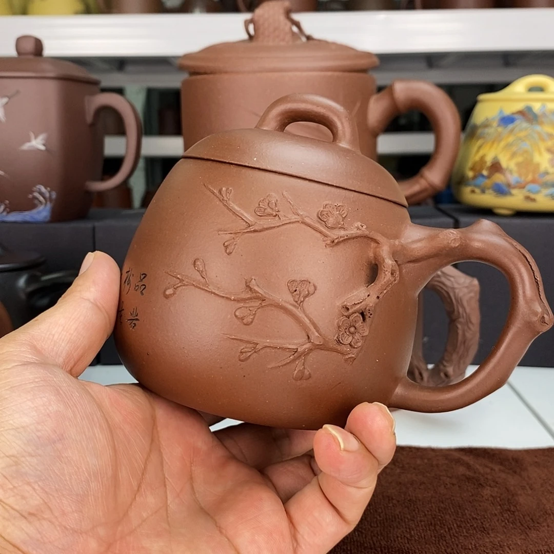 茶杯紫砂紫泥手工梅庄杯