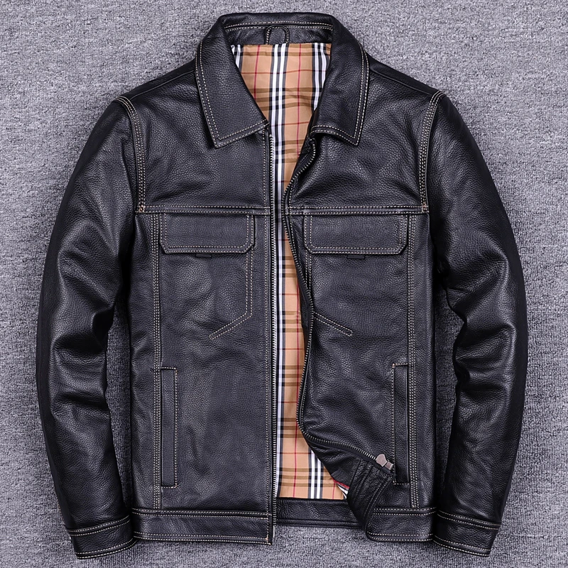 头层牛皮修身型真皮皮衣男士修身机车服绵羊皮夹克休闲商务外套