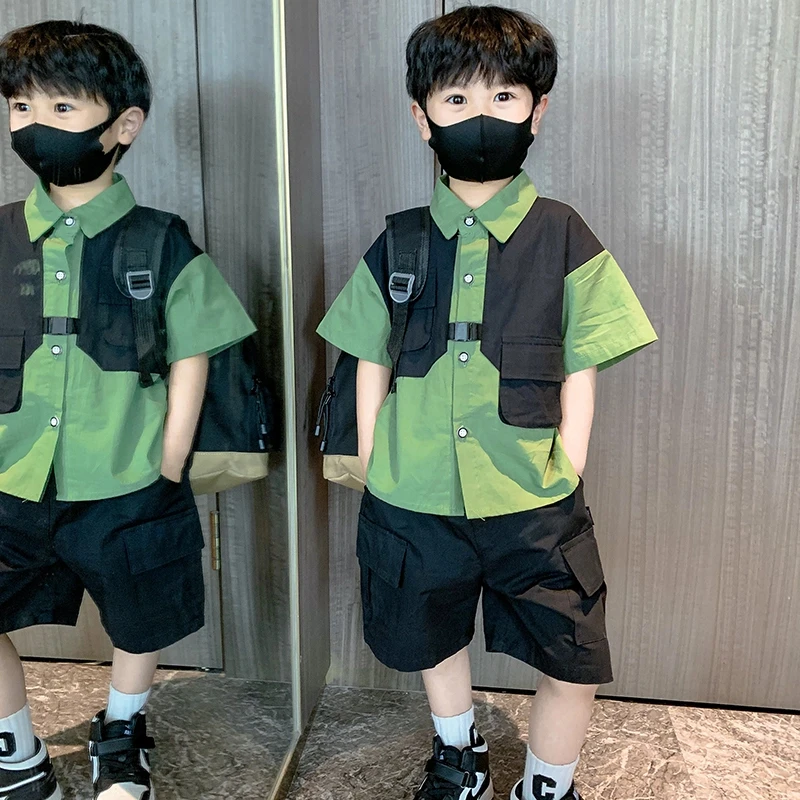 儿童套装帅气男童夏季时髦工装风两件套宝宝薄款运动休闲两件套潮