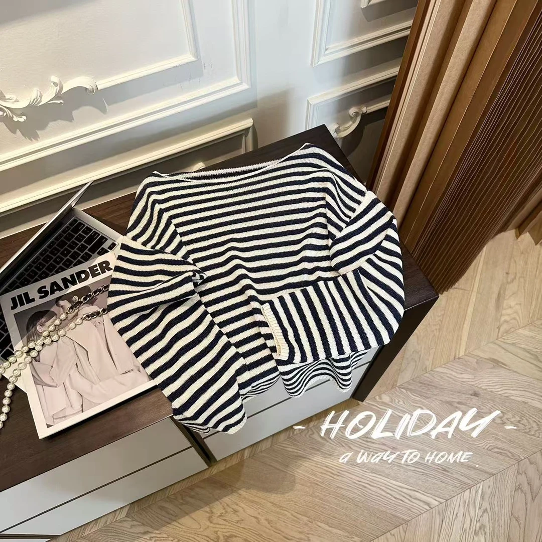 YTTRIUM LIN[条纹和纸纱]圆领长袖T恤夏季41183