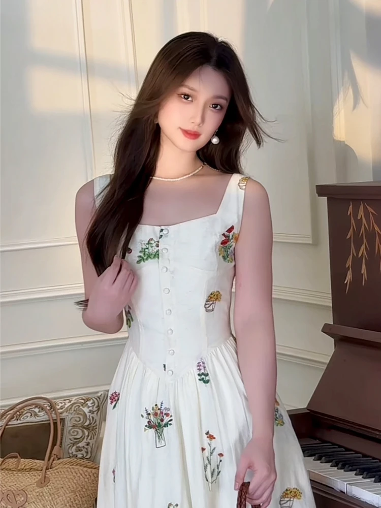 肖夫人 复古吊带碎花海边度假连衣裙气质长裙夏季-W072