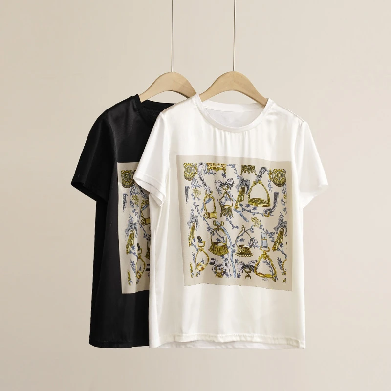 21姆米AB面桑蚕丝女士夏季设计感圆领T恤女士T恤（250384）