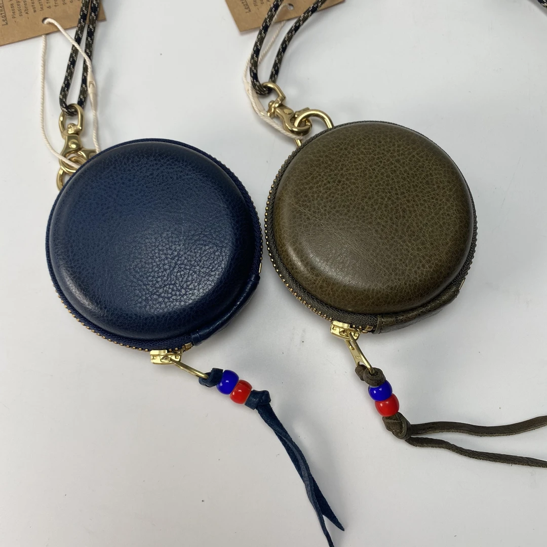 首饰袋 喜物纯牛皮文玩收纳小圆饼包植鞣头层牛皮真皮圆饼拉链包0