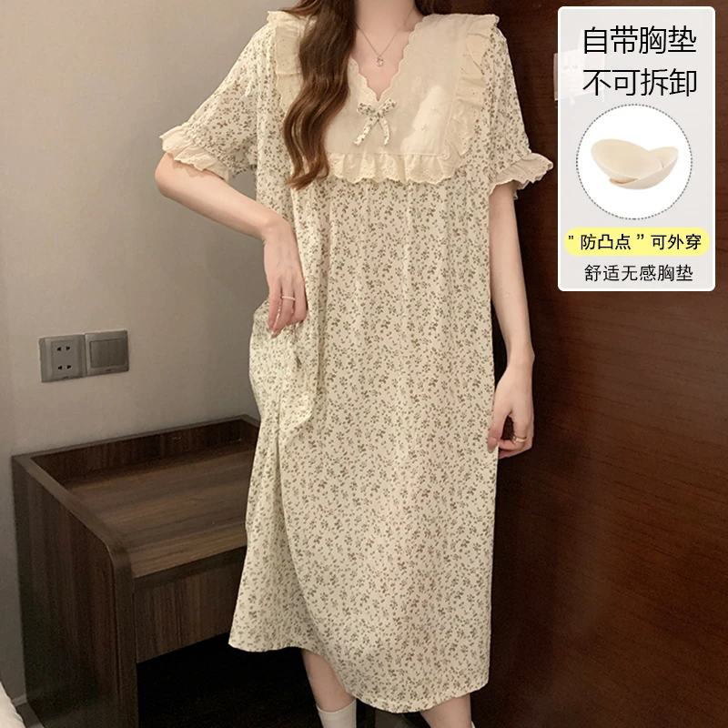 爆款睡裙女款夏季带胸垫温柔风小碎花2025印花夏天少女睡衣家居服
