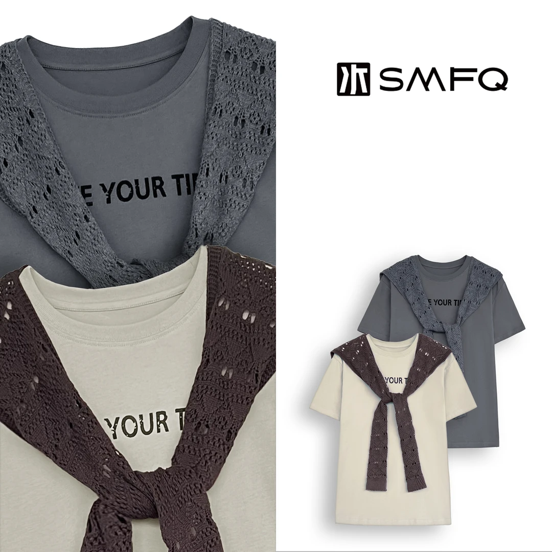 水木夫妻 ”菲林假日“配披肩T恤休闲百搭短袖T恤女上衣