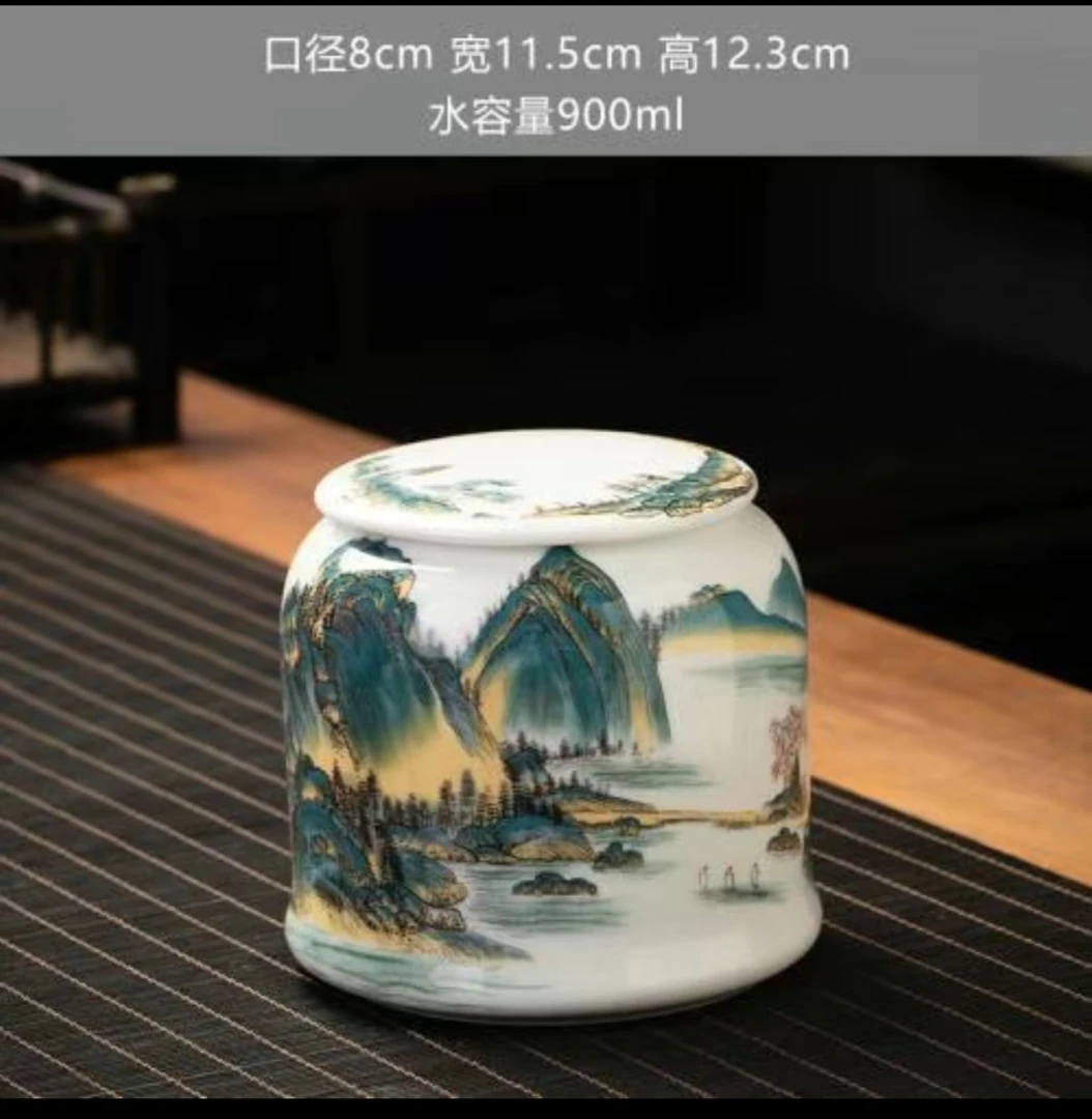 平盖青花陶瓷密封罐将军罐茶叶罐防潮家用送礼茶叶盒茶叶包装罐