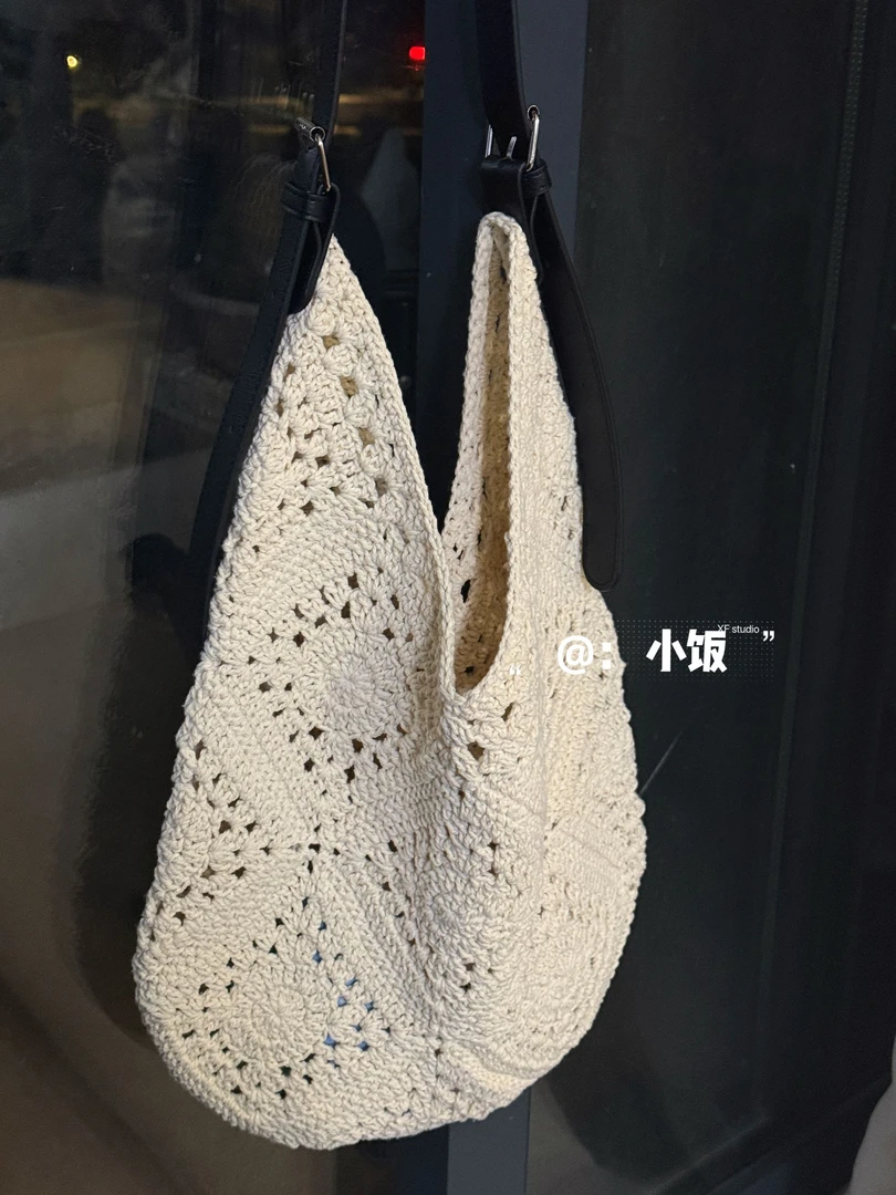 【xf studio】小饭时尚刺绣大容量百搭抽绳束口单肩包