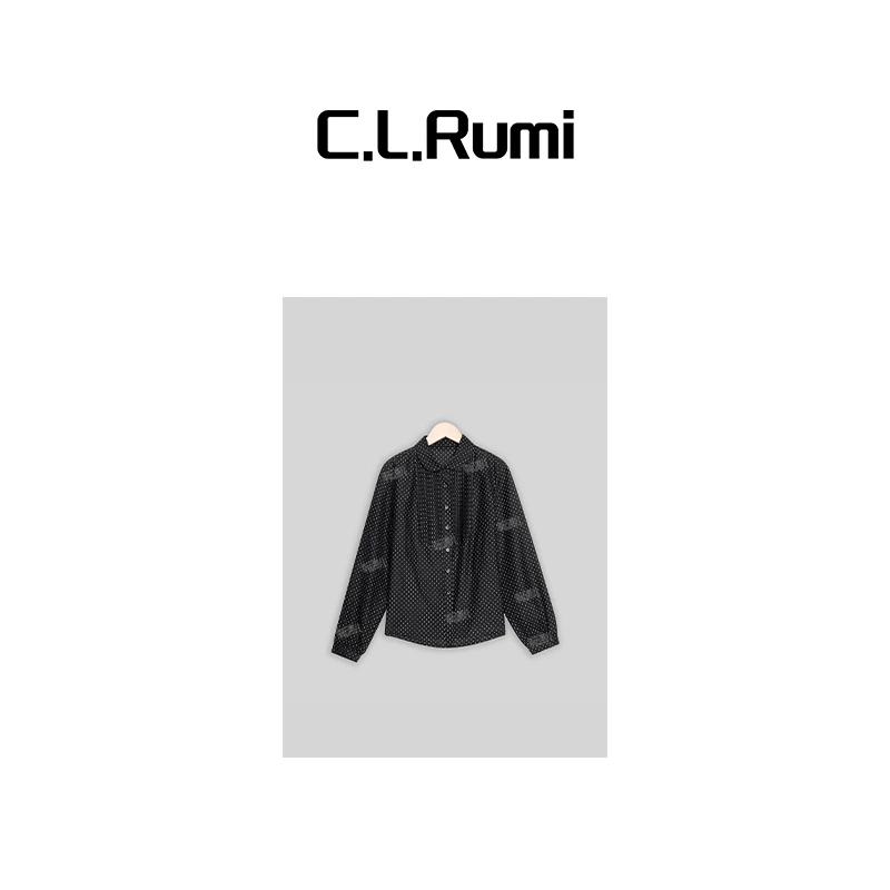 【Rumi女装】波点 显瘦气质长袖波点秋夏桑蚕丝真丝衬衫上4834sy