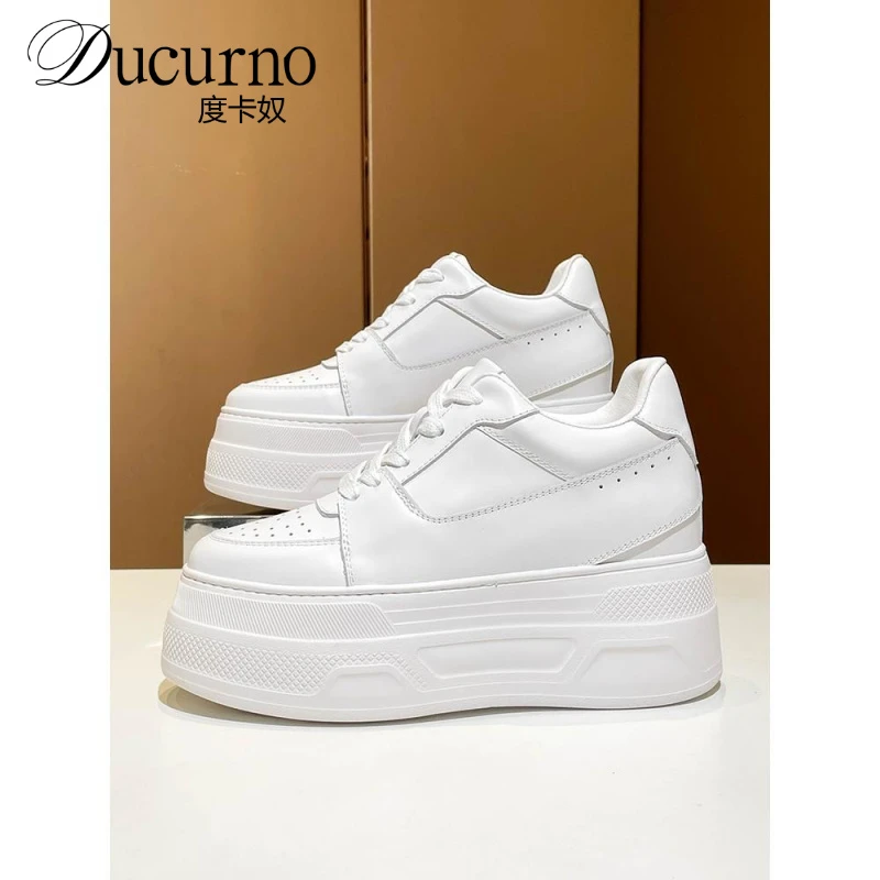 12cm白女鞋2025秋冬新款真皮小个子隐形增高厚底8-10cm休闲鞋